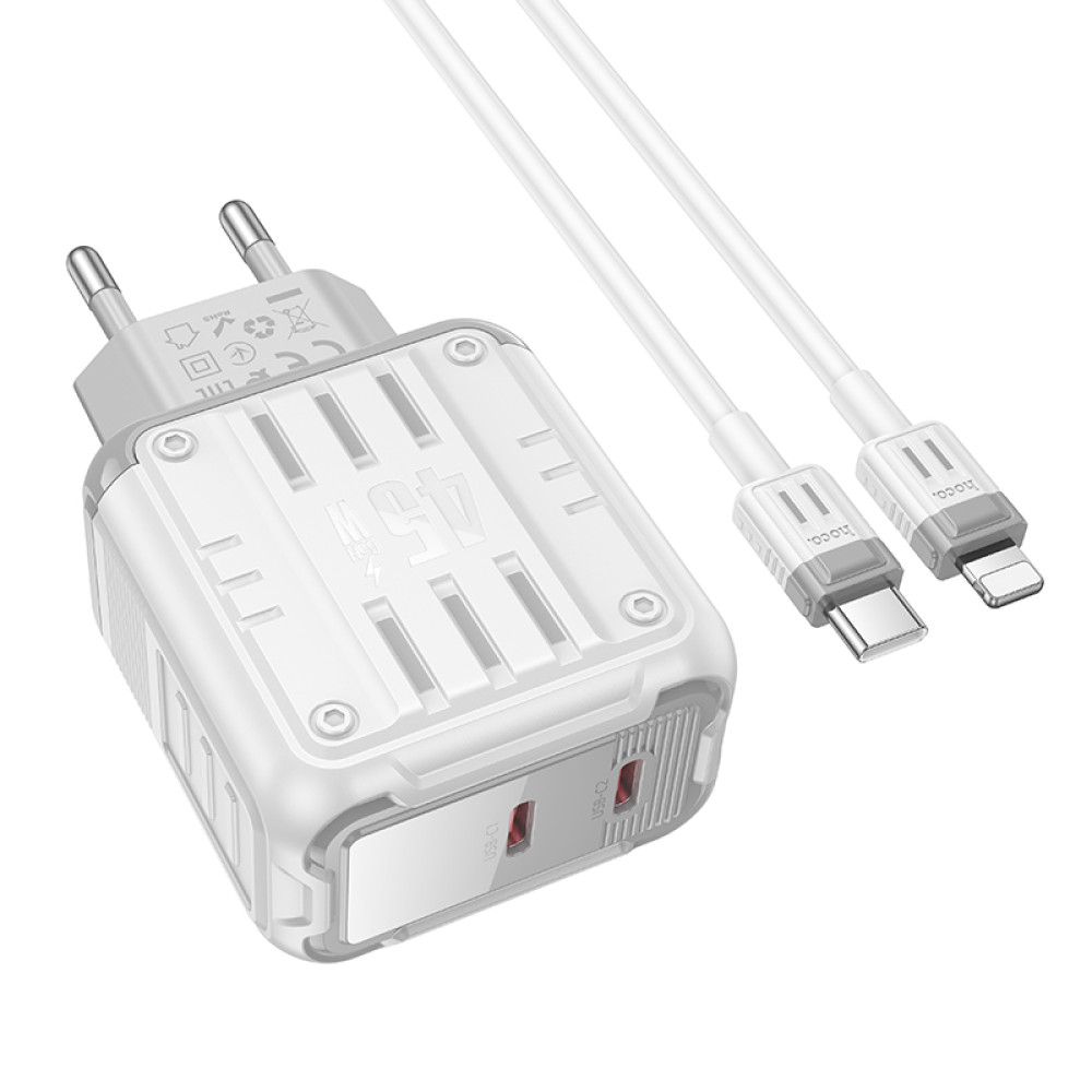 Мережевий зарядний пристрій Hoco C137A Rock PD45W+QC3.0 Type-C to Lightning