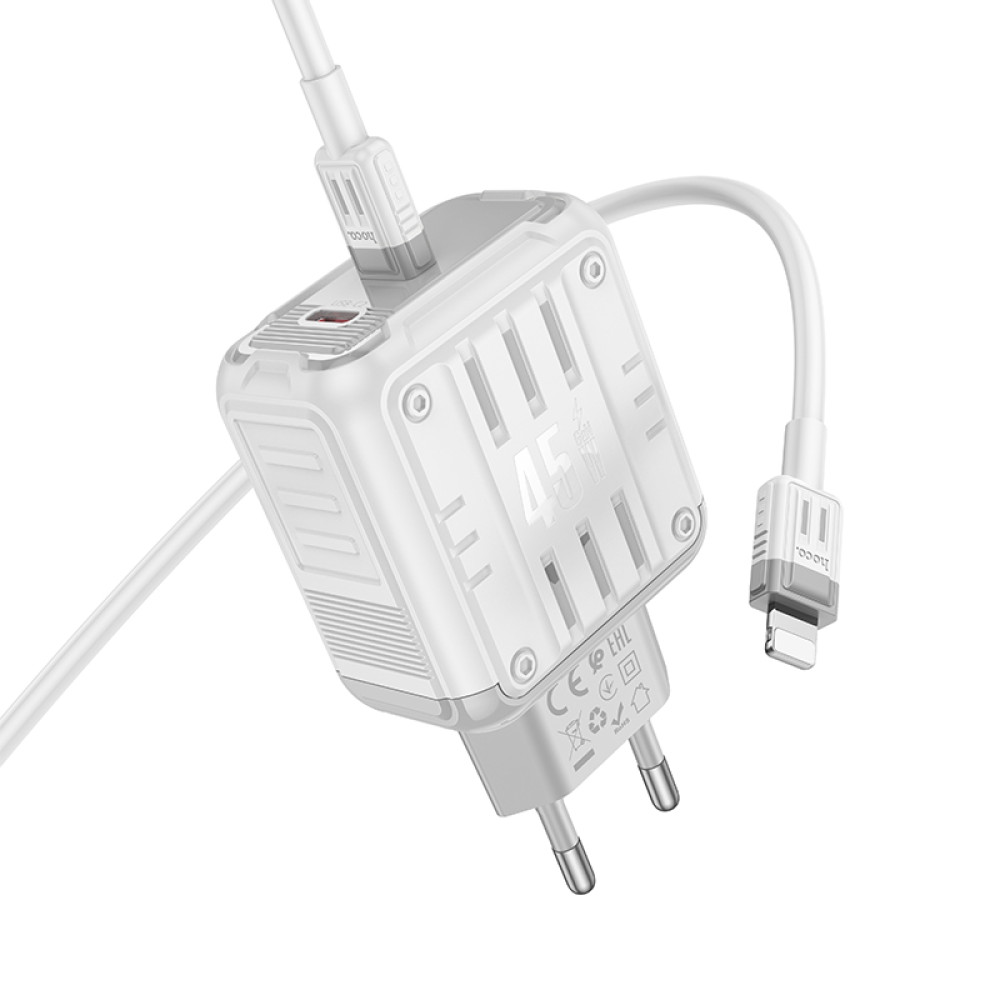 Мережевий зарядний пристрій Hoco C137A Rock PD45W+QC3.0 Type-C to Lightning