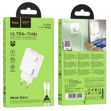 Мережевий зарядний пристрій Hoco C142A Direct PD20W+QC3.0 Type-C to Lightning
