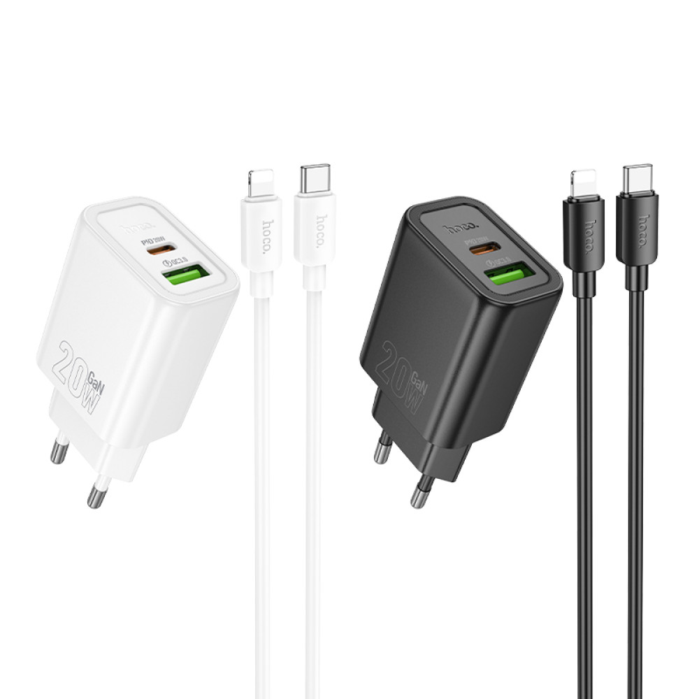 Мережевий зарядний пристрій Hoco N61 Gentle GaN PD20W+QC3.0 Type-C to Lightning