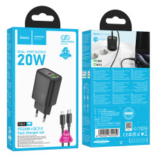 Мережевий зарядний пристрій Hoco N61 Gentle GaN PD20W+QC3.0 Type-C to Lightning