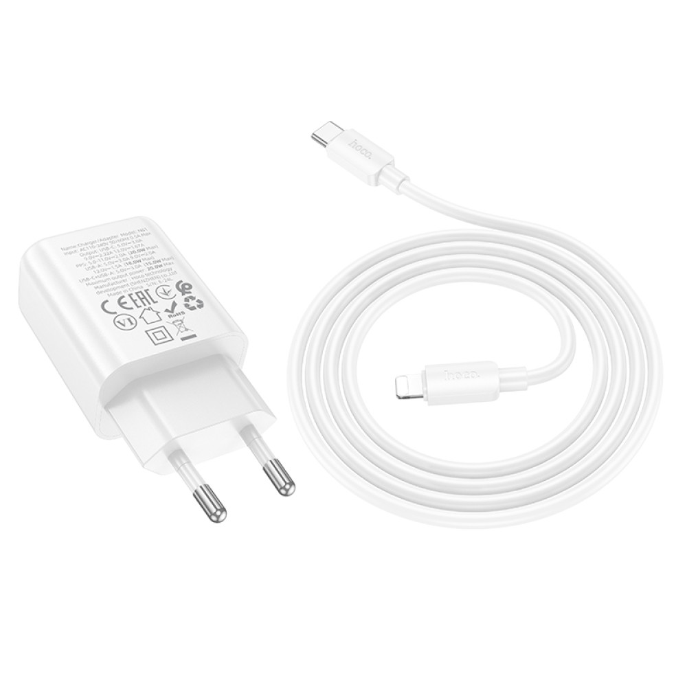Мережевий зарядний пристрій Hoco N61 Gentle GaN PD20W+QC3.0 Type-C to Lightning