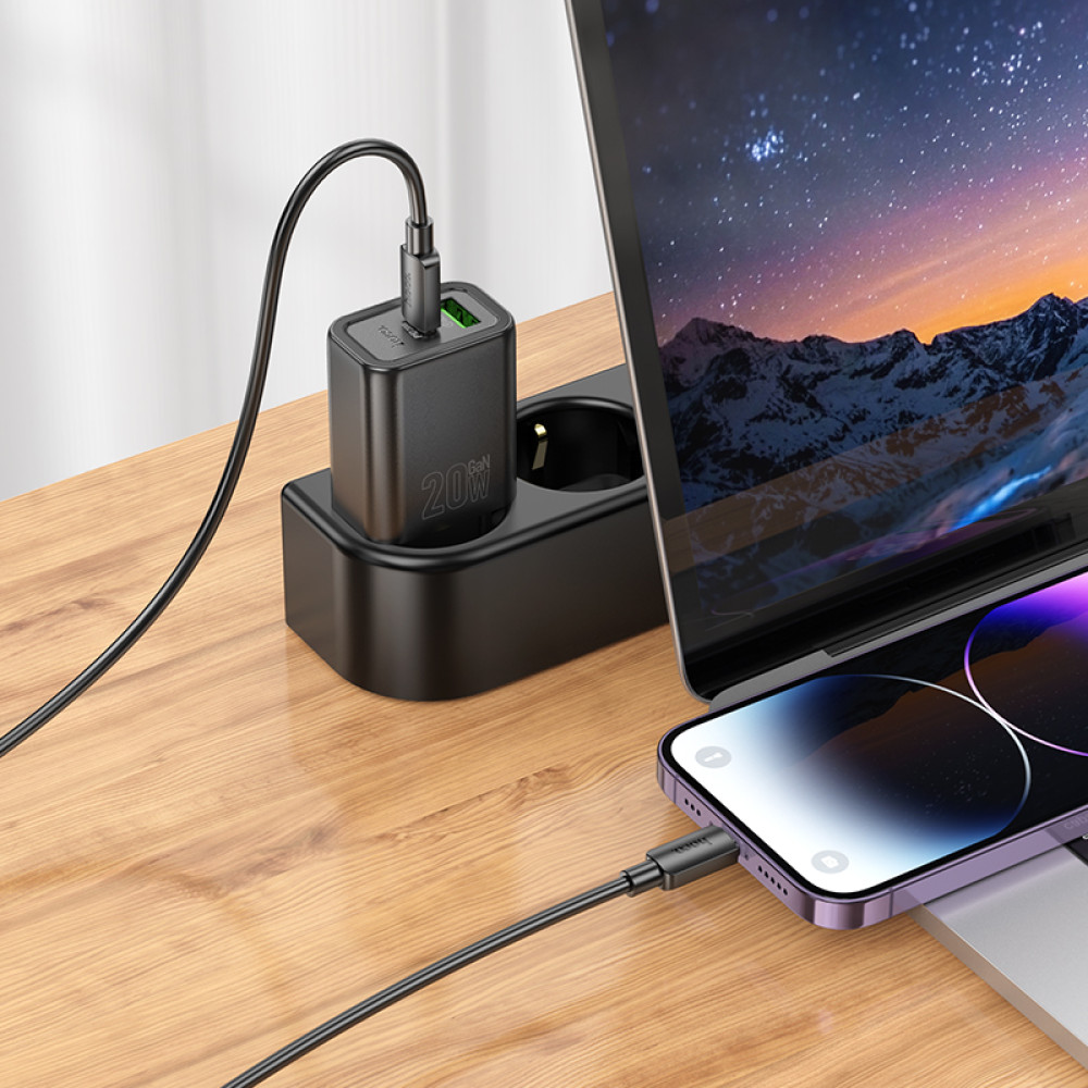 Мережевий зарядний пристрій Hoco N61 Gentle GaN PD20W+QC3.0 Type-C to Lightning