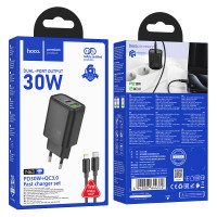 Мережевий зарядний пристрій Hoco N63 Gentle GaN PD30W+QC3.0 Type-C to Lightning
