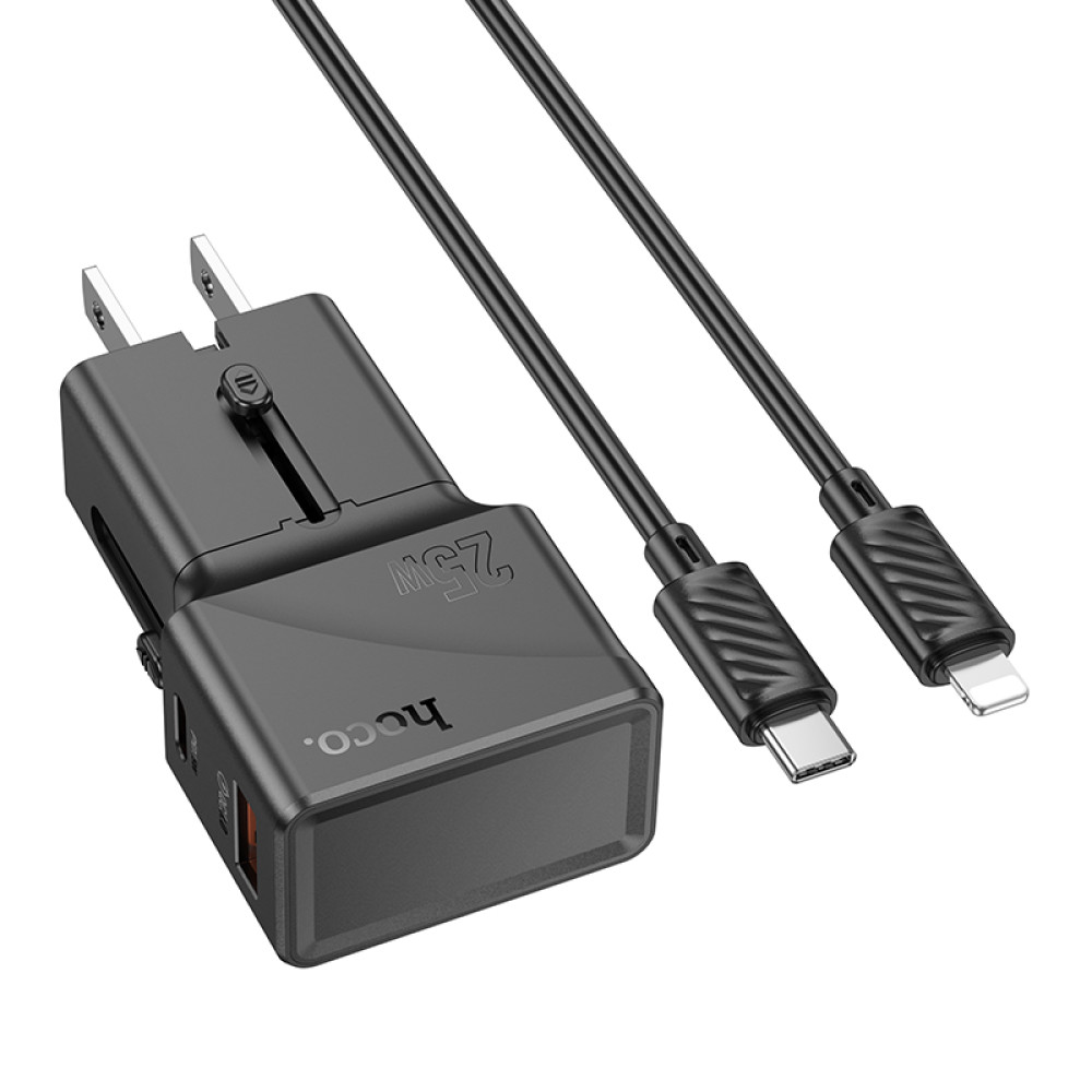 Мультифункціональний мережевий адаптер Hoco AC24 Mini universal travel PD25W+QC3.0 Type-C to Lightning (EU,US,UK,AUS)