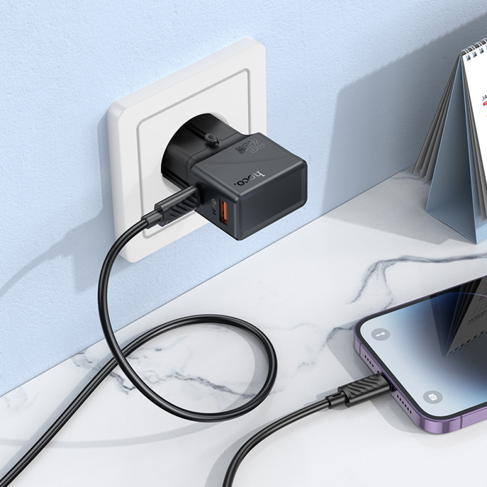 Мультифункціональний мережевий адаптер Hoco AC24 Mini universal travel PD25W+QC3.0 Type-C to Lightning (EU,US,UK,AUS)