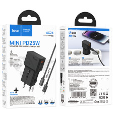 Мережевий зарядний пристрій Hoco AC24 Mini universal travel PD25W+QC3.0 Type-C to Lightning (EU,US,UK,AUS)