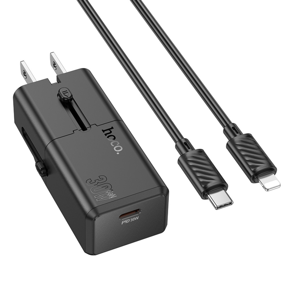 Мережевий зарядний пристрій Hoco AC25 Mini universal travel PD30W Type-C to Lightning (EU,US,UK,AUS)