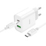 Мережевий зарядний пристрій Hoco C80A Plus PD20W+QC3.0 Type-C to Type-C 