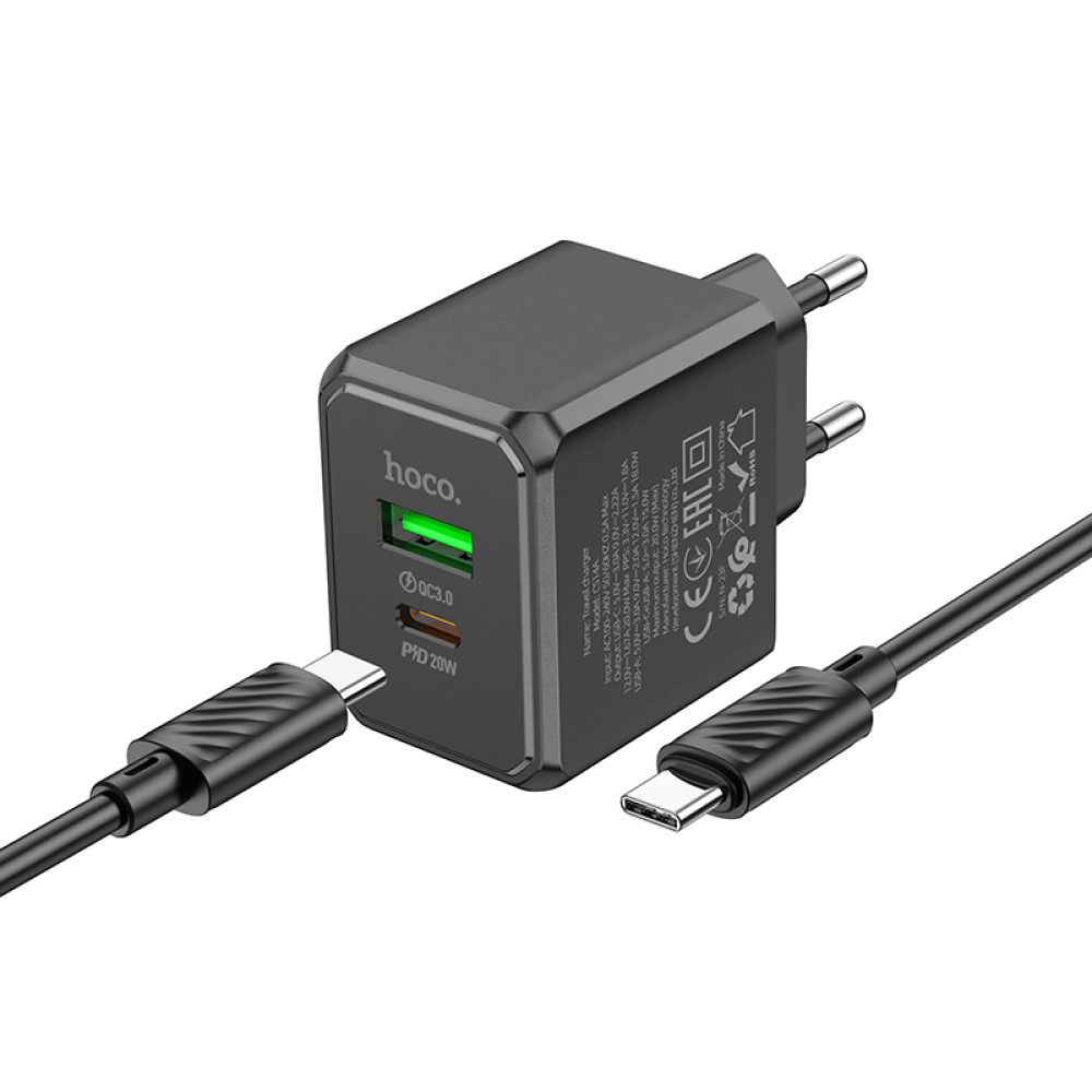 Мережевий зарядний пристрій Hoco CS14A Ocean PD20W+QC3.0 Type-C to Type-C