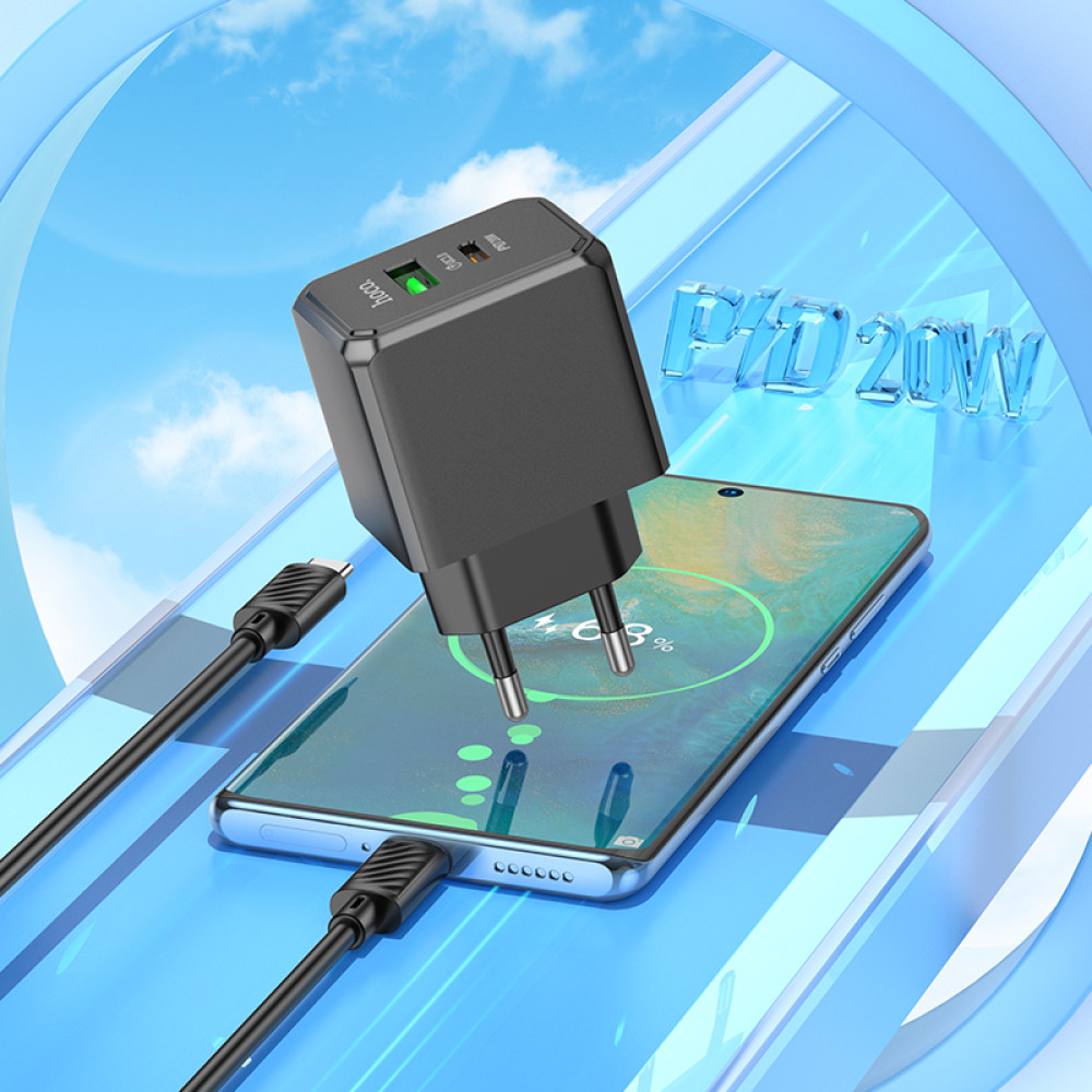 Мережевий зарядний пристрій Hoco CS14A Ocean PD20W+QC3.0 Type-C to Type-C