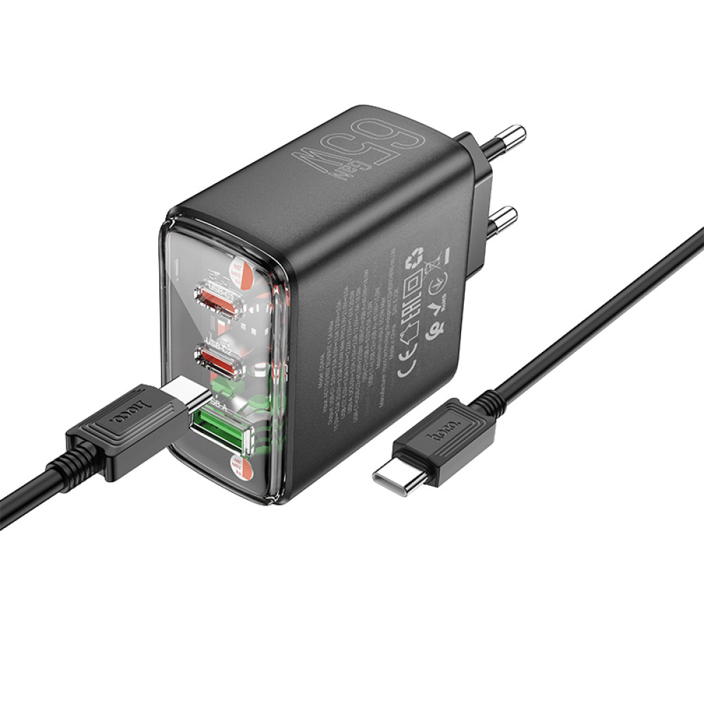 Мережевий зарядний пристрій Hoco CS44A Smart PD65W Type-C to Type-C