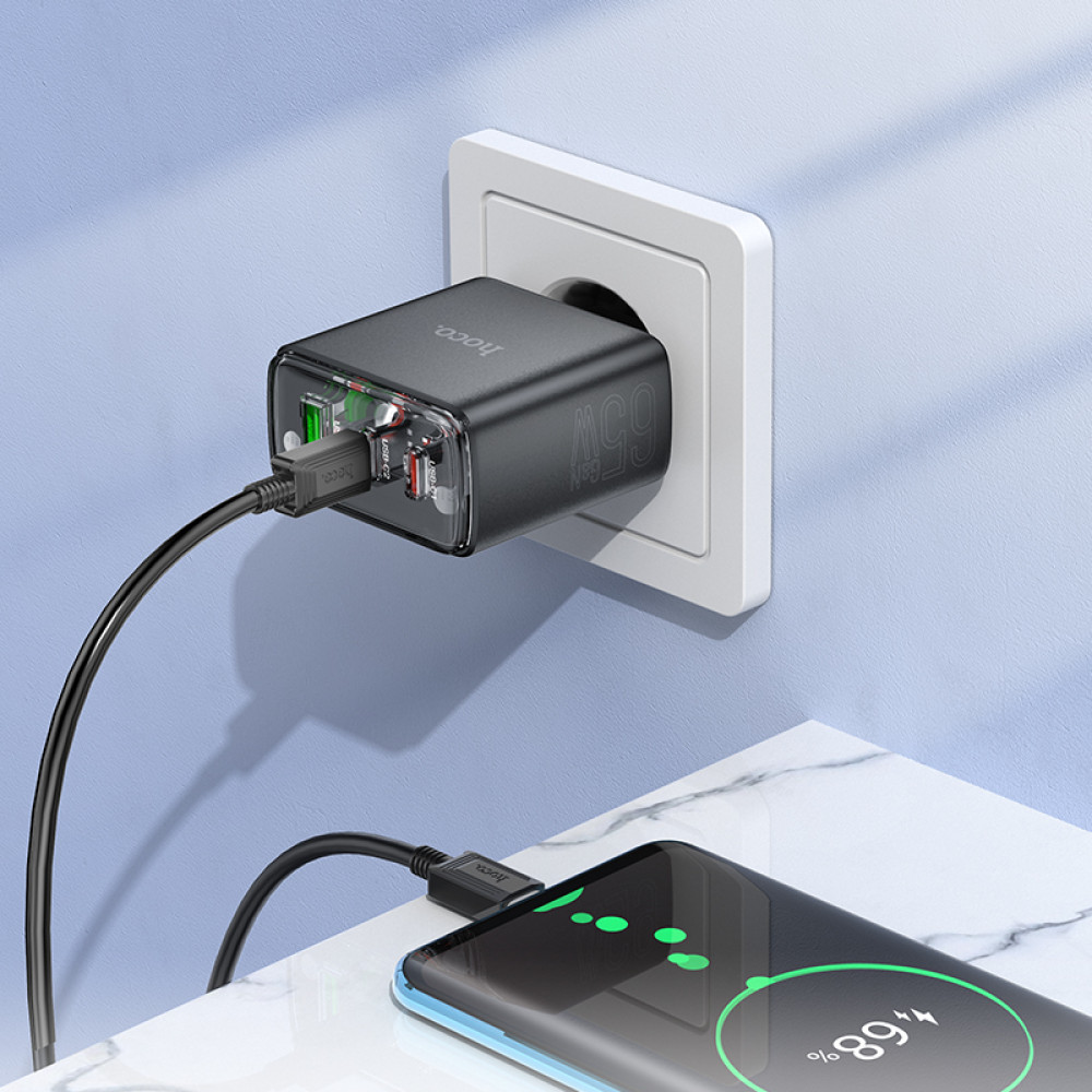 Мережевий зарядний пристрій Hoco CS44A Smart PD65W Type-C to Type-C