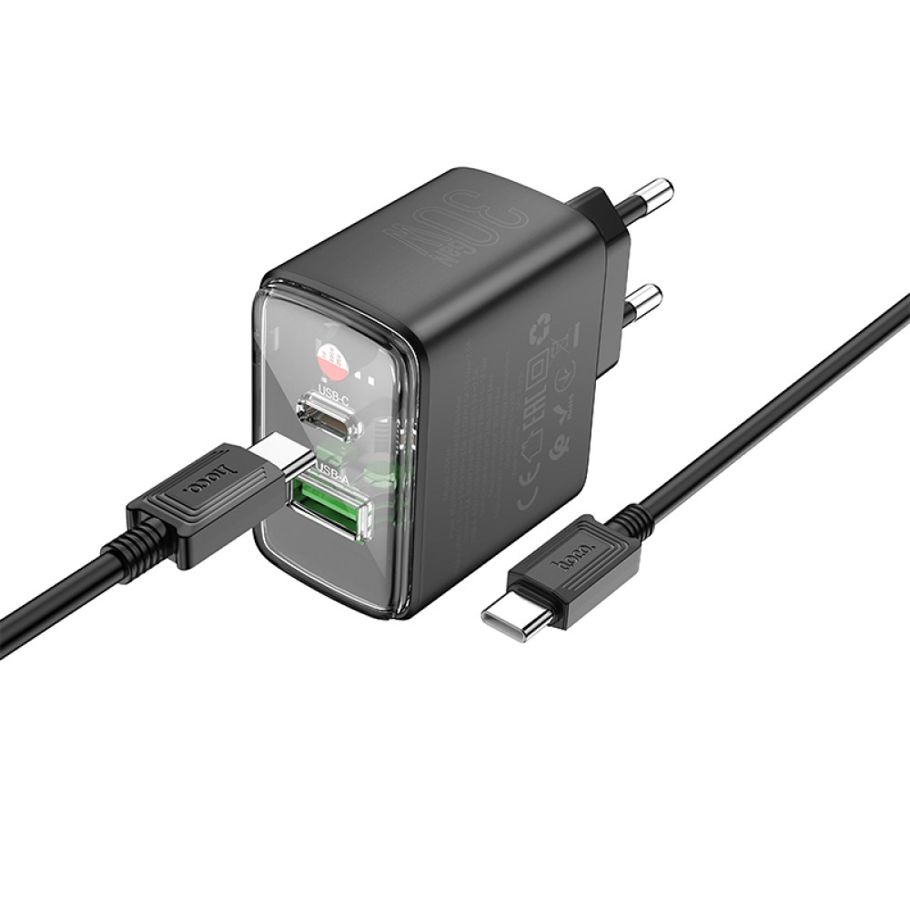 Мережевий зарядний пристрій Hoco CS42A Smart PD30W+QC3.0 Type-C to Type-C
