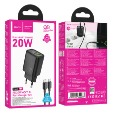 Мережевий зарядний пристрій Hoco N61 Gentle GaN PD20W+QC3.0 Type-C to Type-C