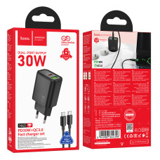 Мережевий зарядний пристрій Hoco N63 Gentle GaN PD30W+QC3.0 Type-C to Type-C