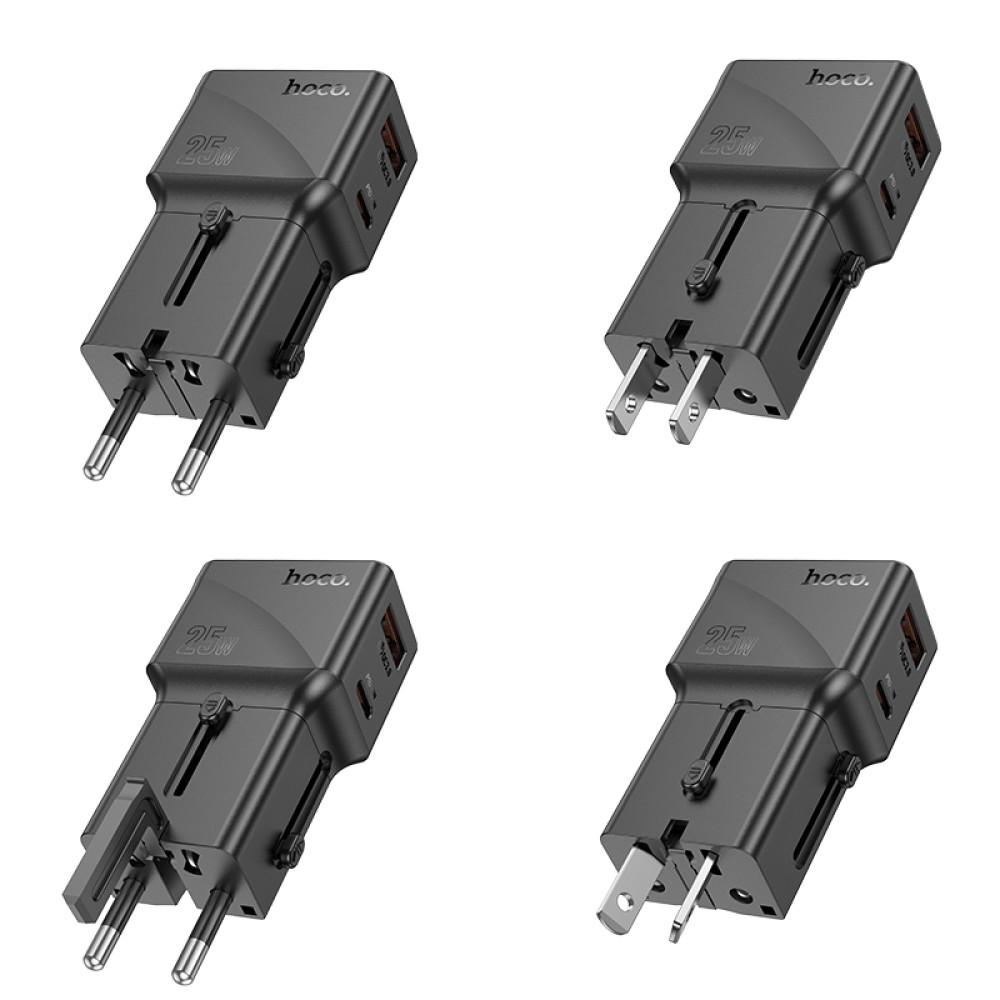 Мультифункціональний мережевий адаптер Hoco AC24 Mini universal travel PD25W+QC3.0 Type-C to Type-C (EU,US,UK,AUS)