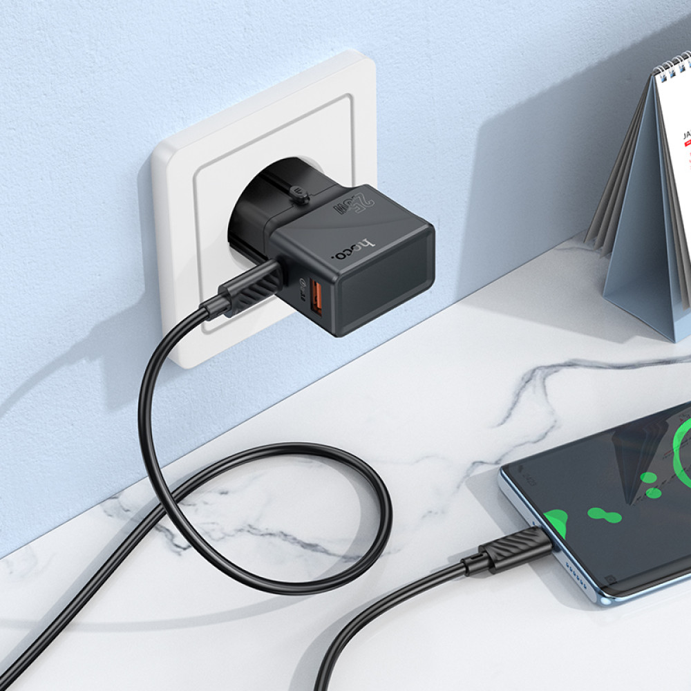 Мультифункціональний мережевий адаптер Hoco AC24 Mini universal travel PD25W+QC3.0 Type-C to Type-C (EU,US,UK,AUS)