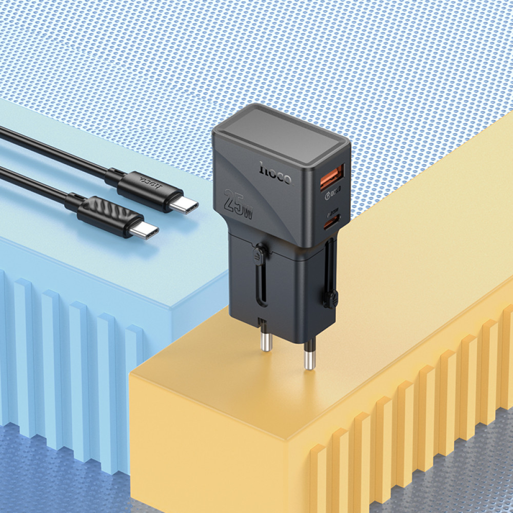 Мультифункціональний мережевий адаптер Hoco AC24 Mini universal travel PD25W+QC3.0 Type-C to Type-C (EU,US,UK,AUS)
