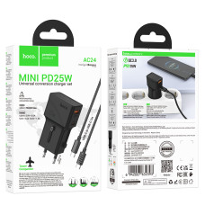 Мережевий зарядний пристрій Hoco AC24 Mini universal travel PD25W+QC3.0 Type-C to Type-C (EU,US,UK,AUS)