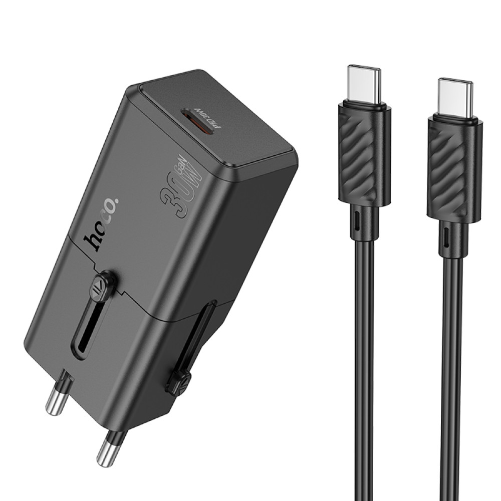 Мережевий зарядний пристрій Hoco AC25 Mini universal travel GaN PD30W Type-C to Type-C (EU,US,UK,AUS)