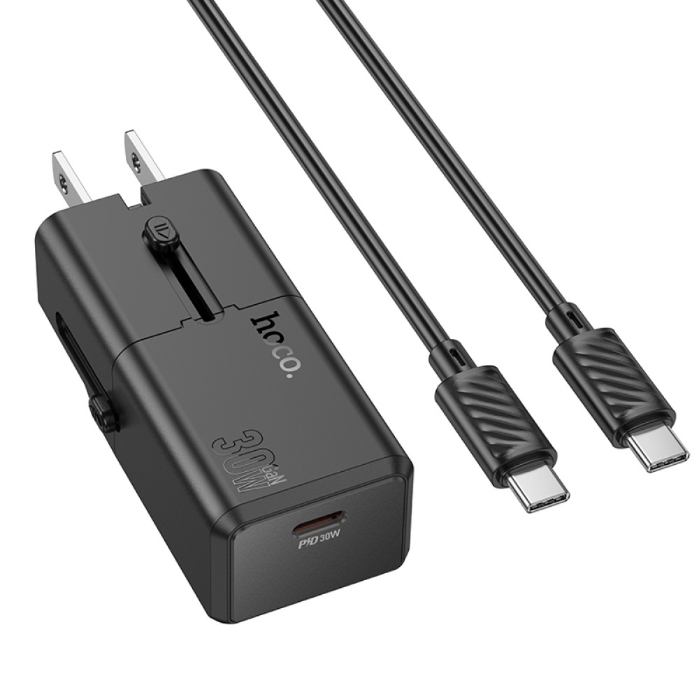 Мережевий зарядний пристрій Hoco AC25 Mini universal travel GaN PD30W Type-C to Type-C (EU,US,UK,AUS)