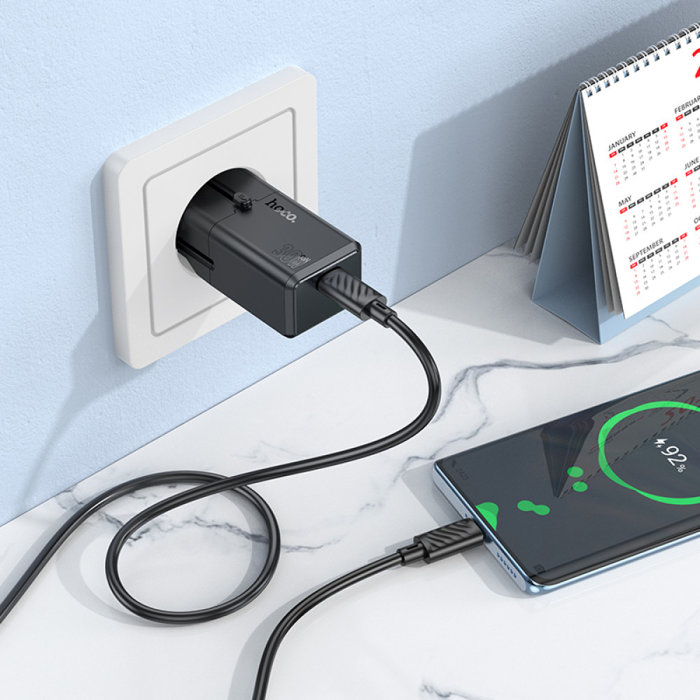 Мережевий зарядний пристрій Hoco AC25 Mini universal travel GaN PD30W Type-C to Type-C (EU,US,UK,AUS)