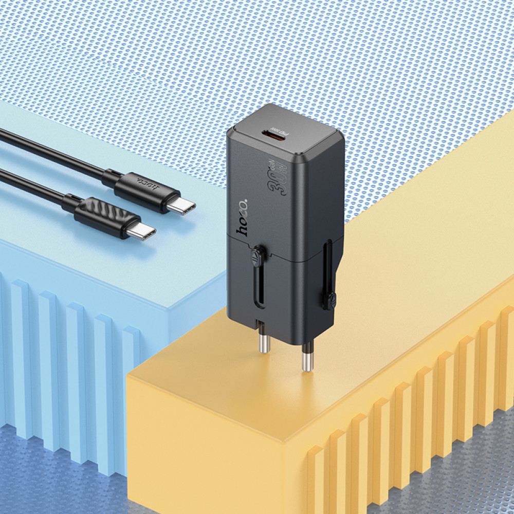 Мережевий зарядний пристрій Hoco AC25 Mini universal travel GaN PD30W Type-C to Type-C (EU,US,UK,AUS)