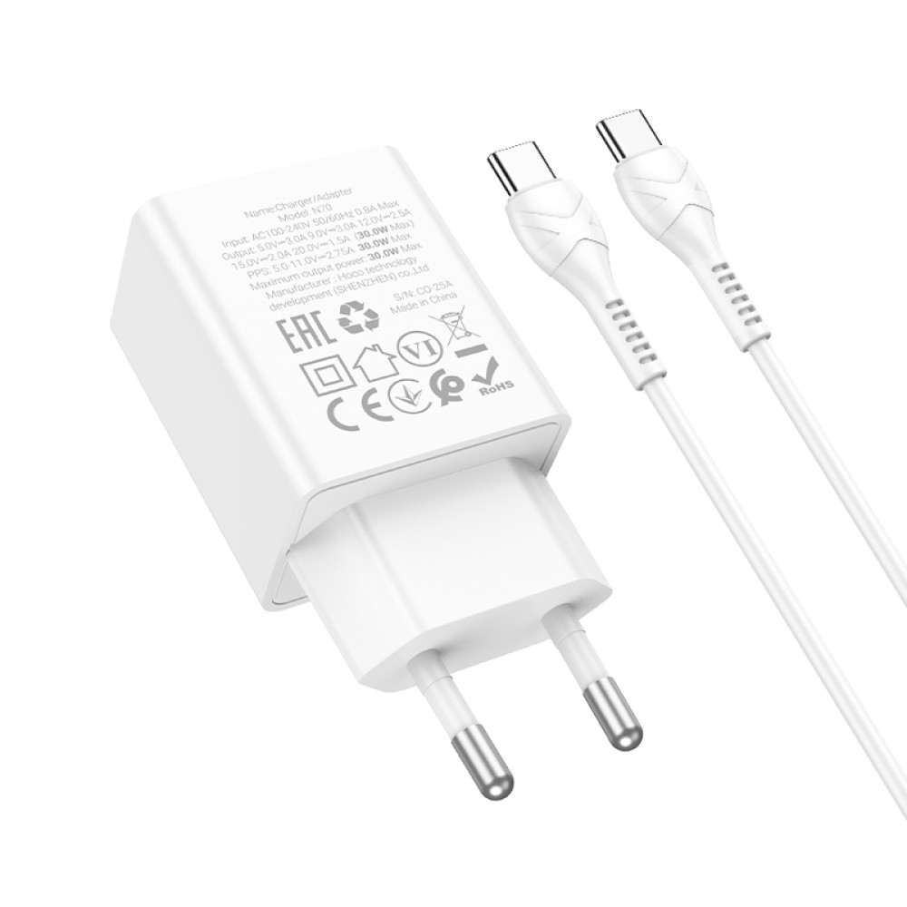 Мережевий зарядний пристрій Hoco N70 Nuevo PD30W Type-C to Type-C