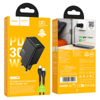 Мережевий зарядний пристрій Hoco N71 Nuevo GaN PD30W+QC3.0 Type-C to Type-C