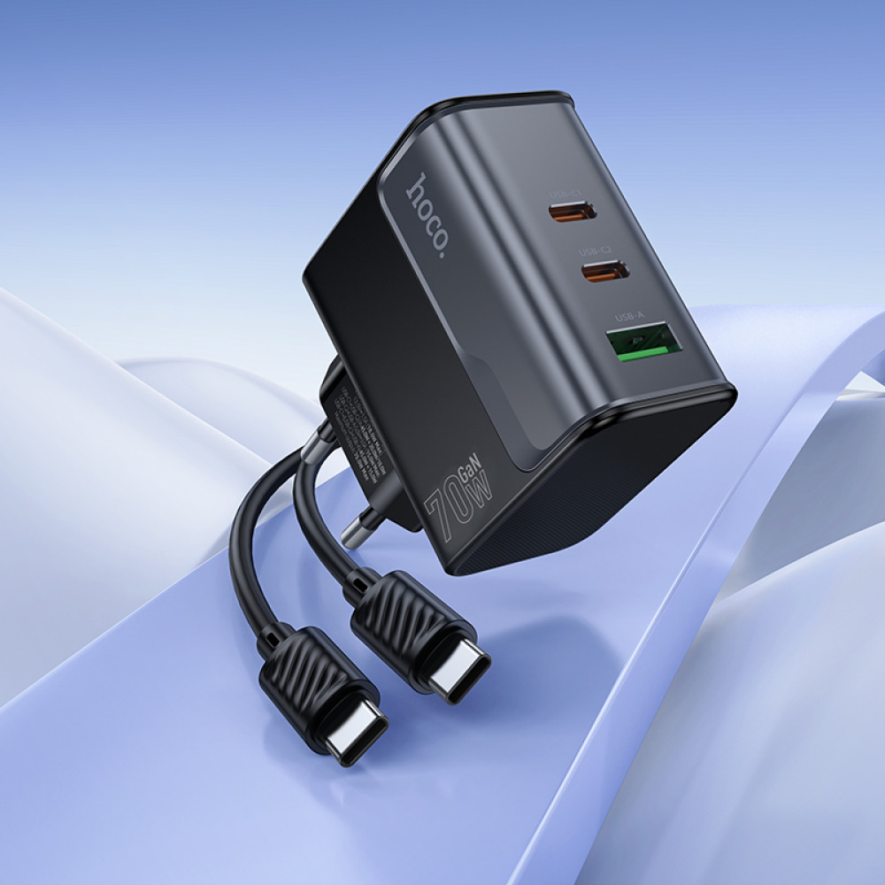 Мережевий зарядний пристрій Hoco CS75A Star Speed GaN PD70W+QC3.0 Type-C to Type-C