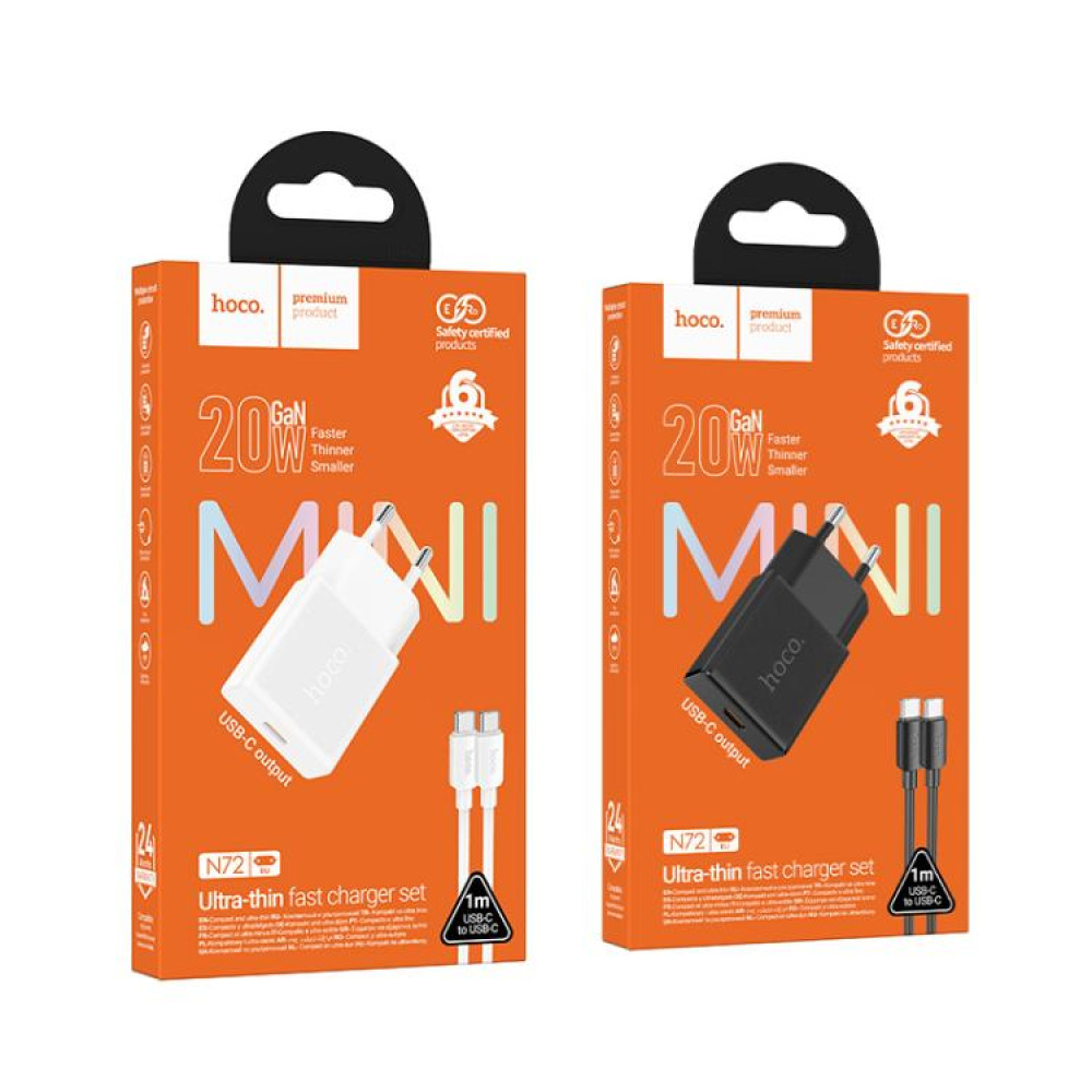 Мережевий зарядний пристрій Hoco N72 Speed PD20W Type-C to Type-C ultra-thin