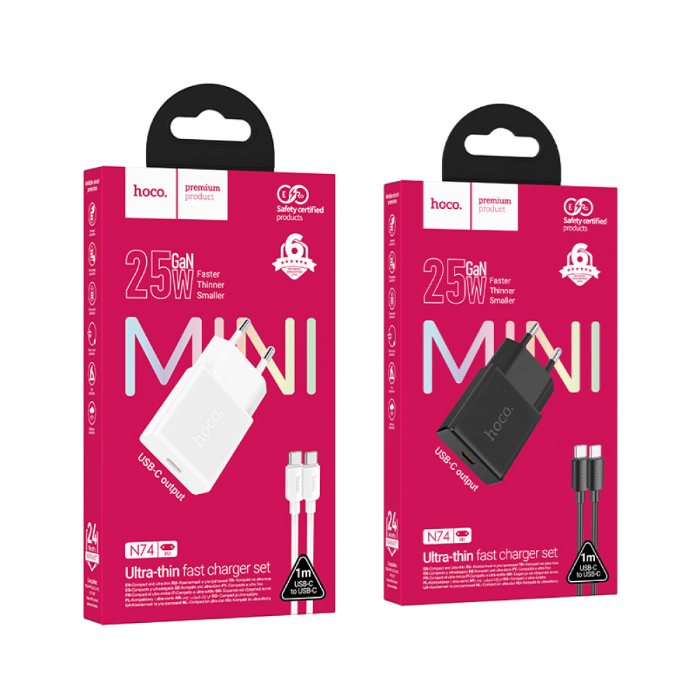 Мережевий зарядний пристрій Hoco N74 Speed PD25W GaN Type-C to Type-C ultra-thin