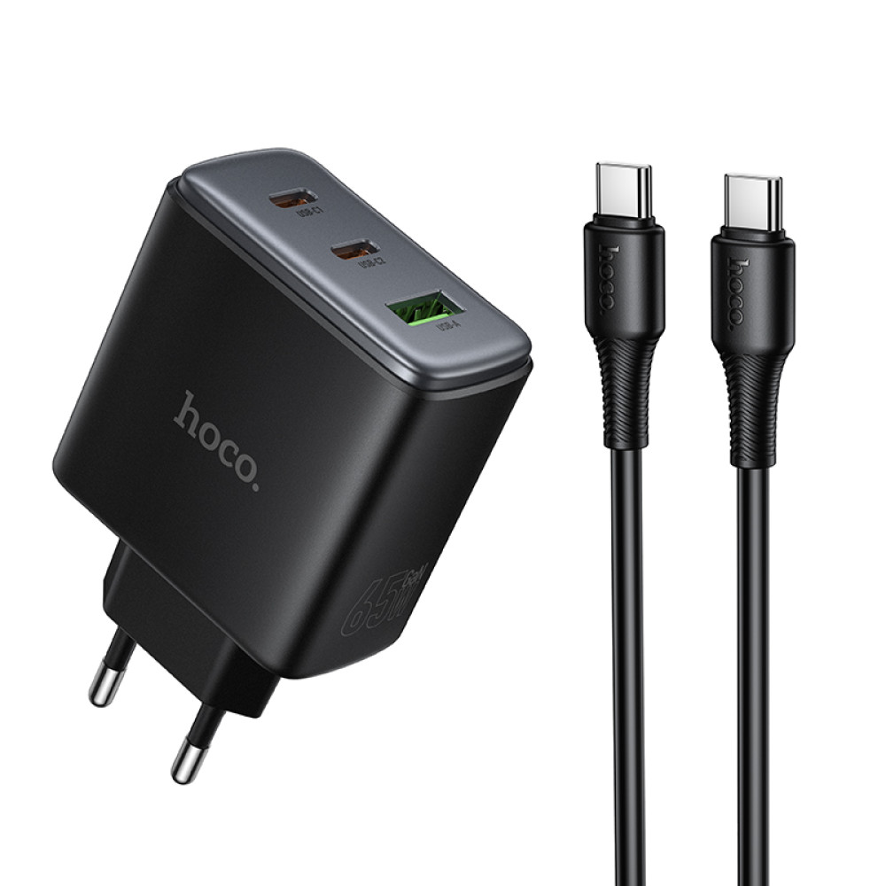 Мережевий зарядний пристрій Hoco C160A Upgrade GaN PD65W+QC3.0 Type-C to Type-C