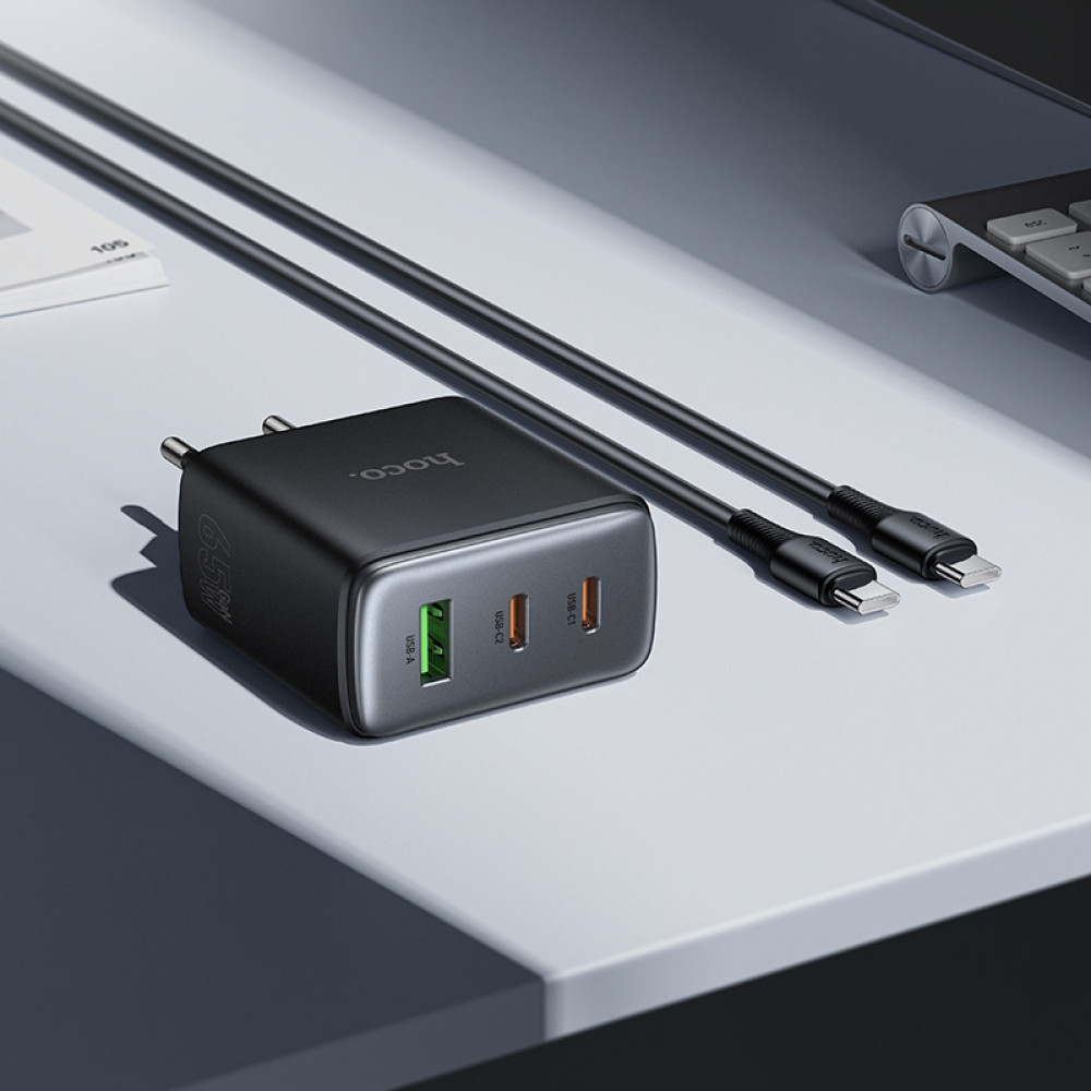 Мережевий зарядний пристрій Hoco C160A Upgrade GaN PD65W+QC3.0 Type-C to Type-C