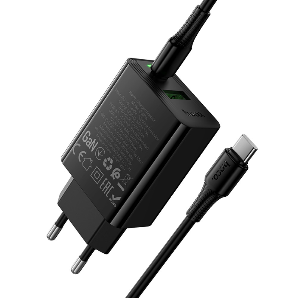Мережевий зарядний пристрій Hoco CS95A Leader GaN PD30W+QC3.0 Type-C to Type-C