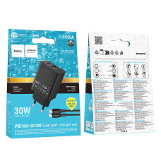 Мережевий зарядний пристрій Hoco CS95A Leader GaN PD30W+QC3.0 Type-C to Type-C