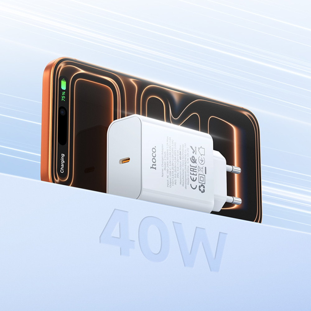 Мережевий зарядний пристрій Hoco C162A Source GaN PD40W Type-C to Type-C