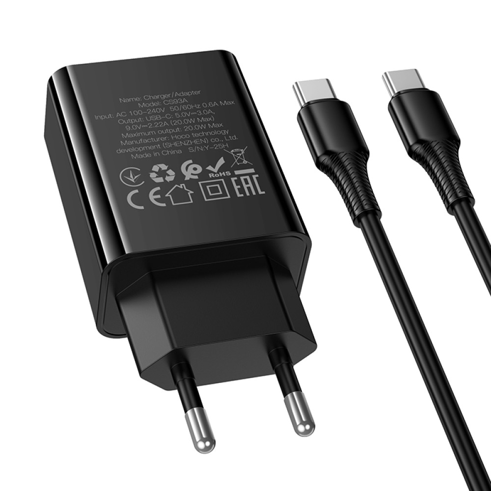 Мережевий зарядний пристрій Hoco CS93A Leader PD20W Type-C to Type-C