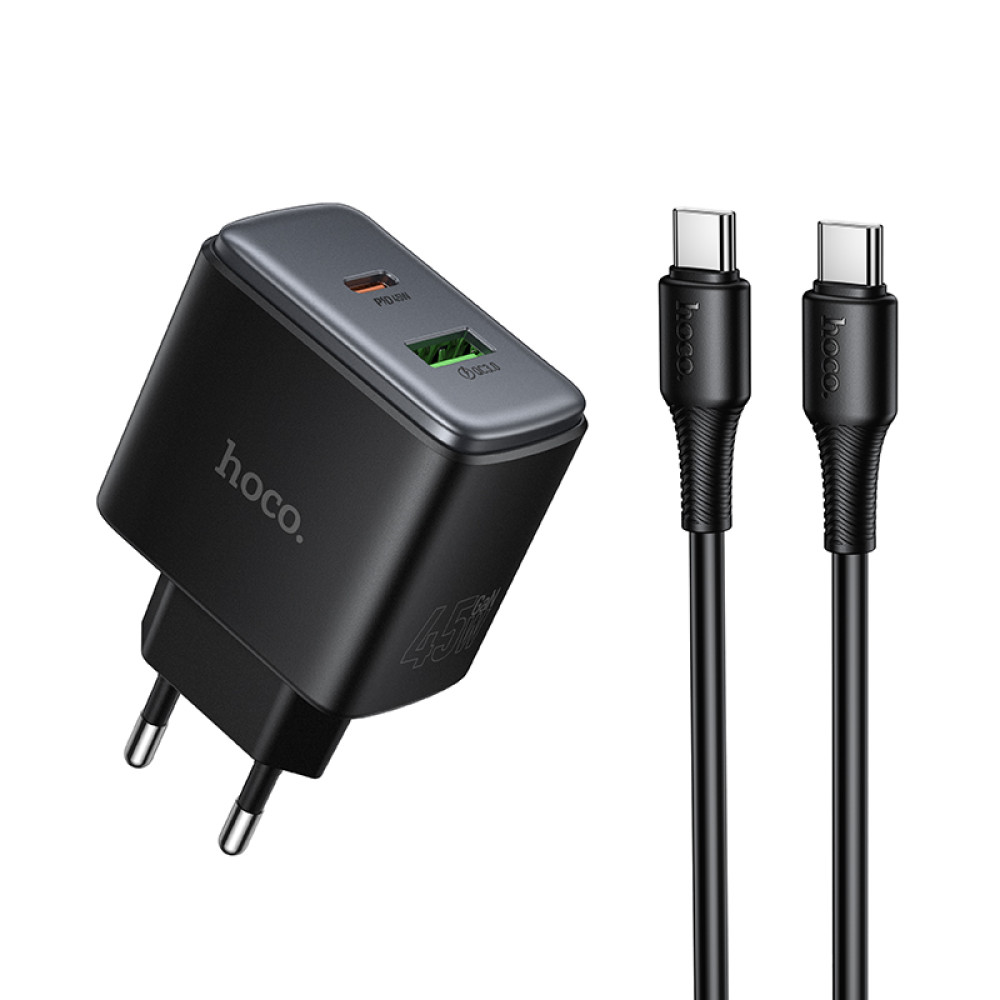 Мережевий зарядний пристрій Hoco C158A Upgrade GaN PD45W+QC3.0 Type-C to Type-C