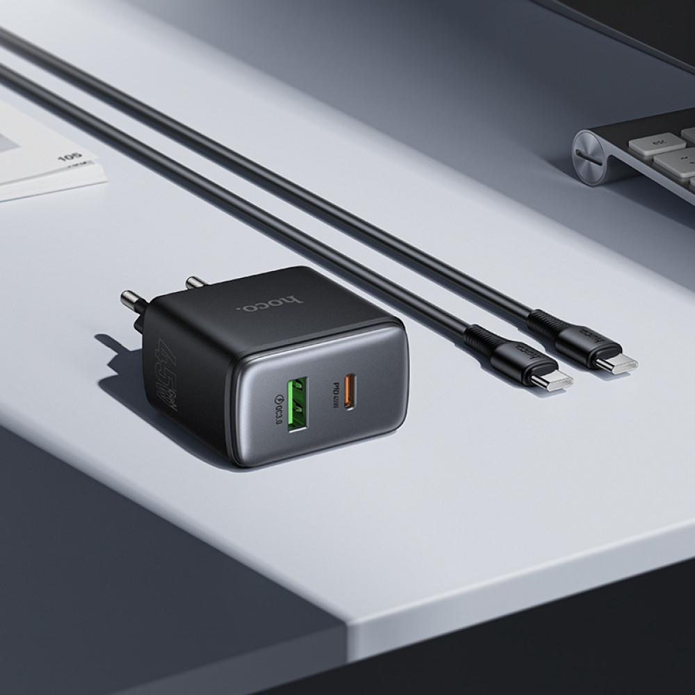 Мережевий зарядний пристрій Hoco C158A Upgrade GaN PD45W+QC3.0 Type-C to Type-C