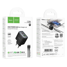Мережевий зарядний пристрій Hoco C158A Upgrade GaN PD45W+QC3.0 Type-C to Type-C