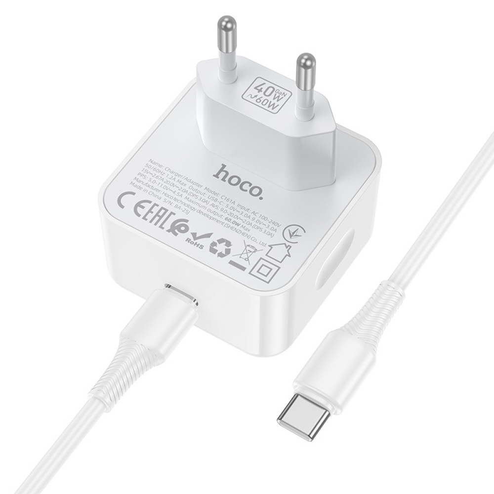 Мережевий зарядний пристрій Hoco C161A Speed PD40W Type-C to Type-C