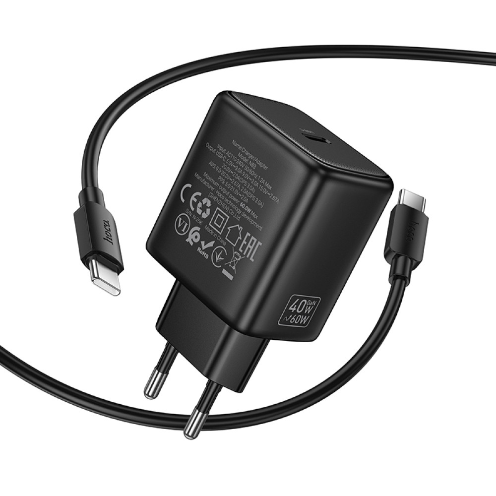 Мережевий зарядний пристрій Hoco N83 Profit GaN PD40W Type-C to Type-C