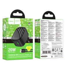Мережевий зарядний пристрій Hoco CS101A folding PD20W+QC3.0 Type-C to Type-C