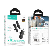 Бездротовий петличний мікрофон Hoco L20C Fair dual-mic Lighthing+Type-C+3.5mm