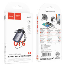 Перехідник OTG Hoco UA46D Victory 2in1 Lightning+Type-C male to USB female