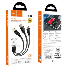 Data Cable Hoco U104 3in1 Moulder Type-C+Lightning+Micro 6A 1.2m