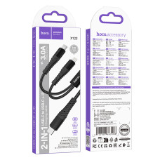 Data Cable Hoco X123 Victory 2in1 Type-C to Lightning+Type-C 3A 1m