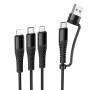 Data Cable Hoco X123 Victory 6in1 USB+Type-C to Lightning+Type-C+Micro 3A 1m